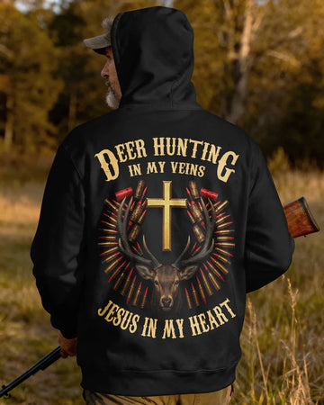 BlueJose Deer Hunting In My Veins Jesus In My Heart Shirt, Personalized Hunting 3D Shirt