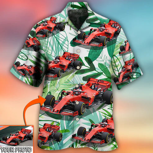 Car Formula One Tropical Custom Photo - Hawaiian Shirt, Personalized Hawaiian Shirt