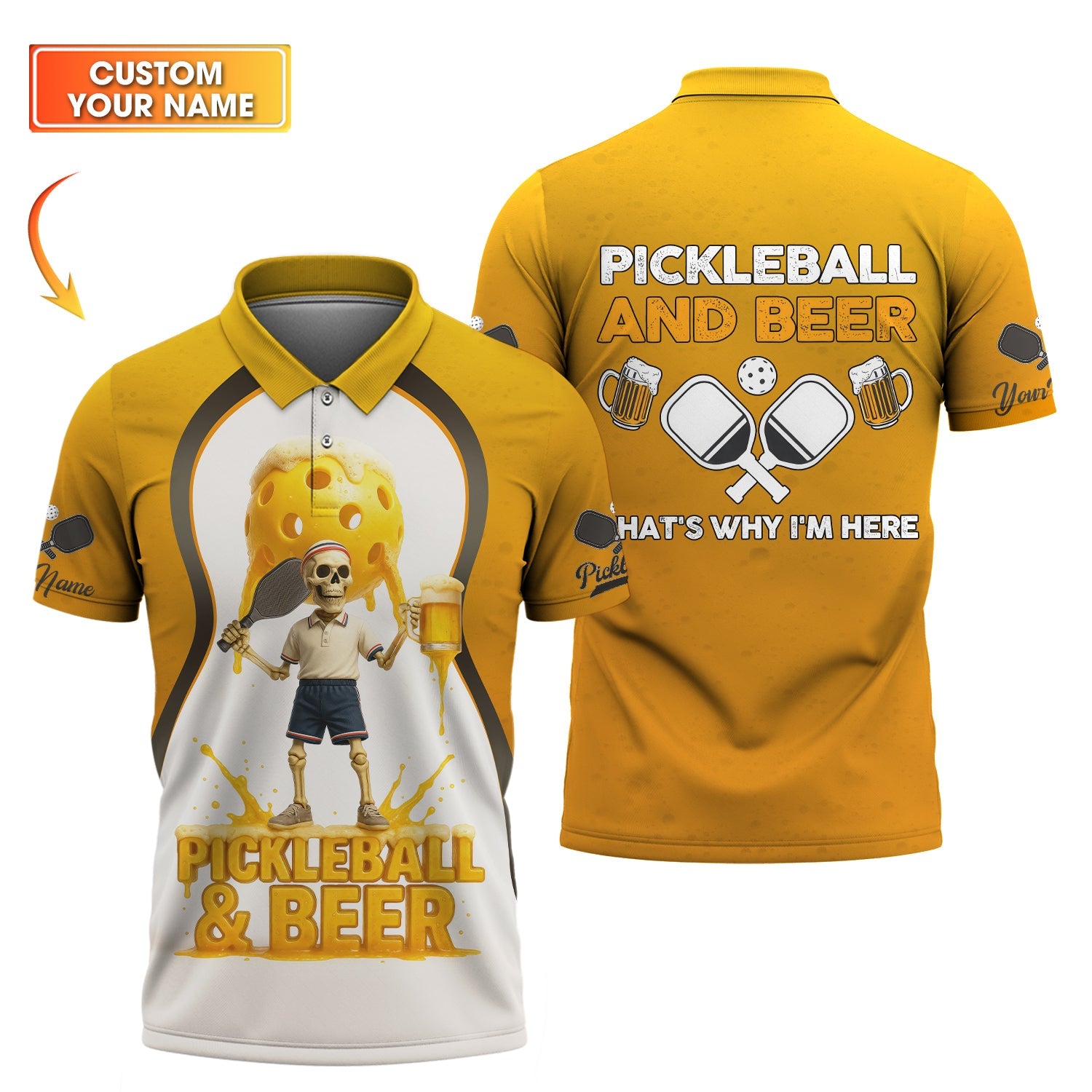 Custom Pickleball Shirt, Picklebeer Polo Shirt, Skeleton Pickleball and Beer, Funny Pickle ball, Gifts For Pickleball Players