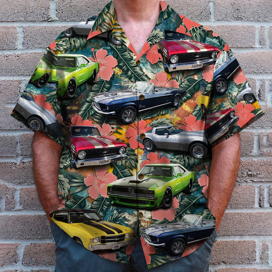 Custom Classic Car Photo Hawaiian Shirt, Tropical Flower Pattern