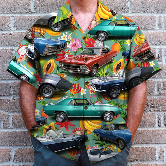 Custom Car Photo Hawaiian Shirt, Tropical Fruit Pattern, Summer Gift