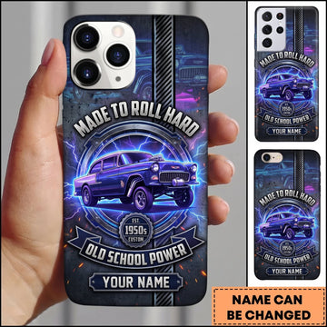 BlueJose Hot Rod Purple Classic Car with Blue Lightning and Neon Glow Personalized Name 3D Phone Case