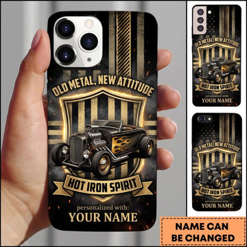 BlueJose Vintage Hot Rod Black and Gold Classic Car with Retro Garage Personalized Name 3D Phone Case
