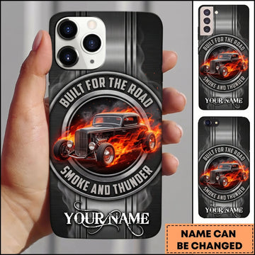 BlueJose Hot Rod Red Vintage Car with Fire and Smoke Garage Design Personalized Name 3D Phone Case