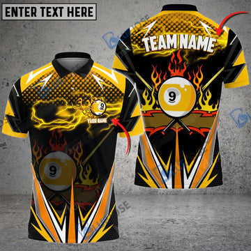 BlueJose Billiards 9 Ball Yellow Lightning Personalized Name, Team Name Shirt