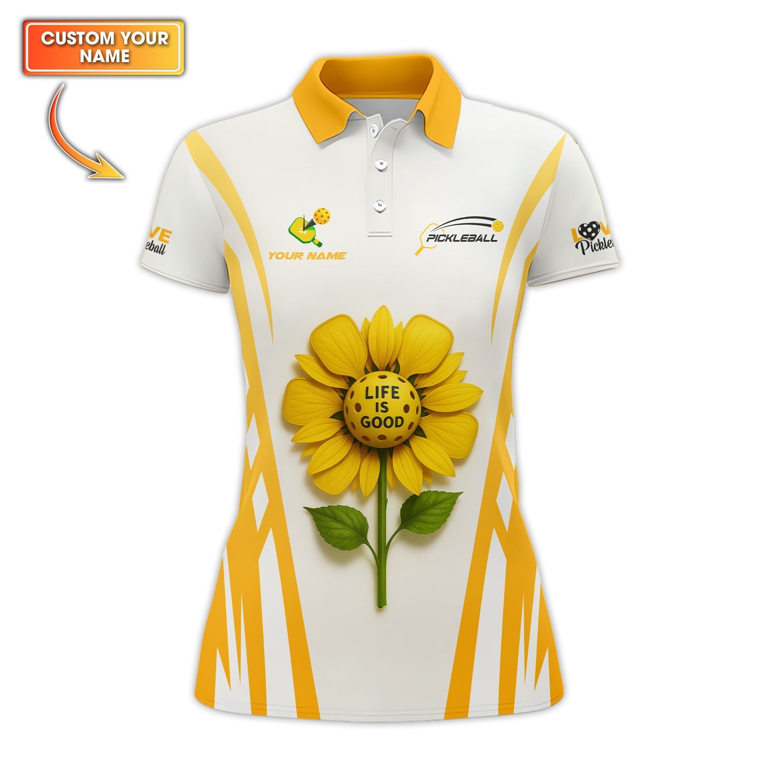 Life Is Good Pickleball Shirt, Custom Name Sunflower Polos For Pickleball Lovers, Gift For Women's Pickleball Players