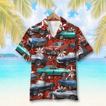 Seamless Tribal Pattern, Custom Classic Car Photo Hawaiian Shirt, Summer Gift