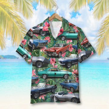 Custom Classic Car Photo Hawaiian Shirt, Floral Pattern, Summer Gift