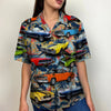 Custom Muscle Car Photo Hawaiian Shirt, Red Flowers Pattern