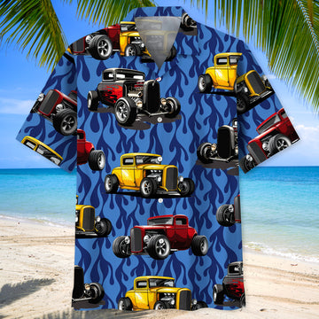 Bluejose Personalized Hot Rod Blue Fire Hawaiian Shirt
