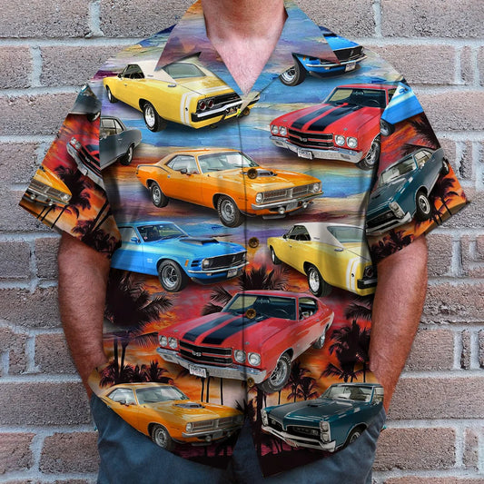 Custom Muscle Car Hawaiian Shirt, Beach Sunset Pattern