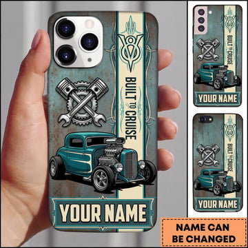 BlueJose Hot Rod Teal Vintage Car with Silver Engine and Industrial Garage Design Personalized Name 3D Phone Case