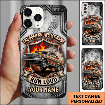BlueJose Hot Rod Orange Classic Car with Retro Garage Badge and Smoke Personalized Name 3D Phone Case