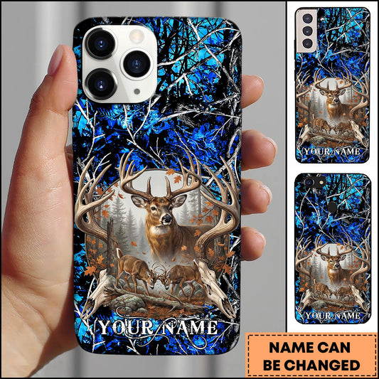 BlueJose Deer Hunting Forest Skull Buck Rustic Camo Art Multicolor Options Personalized Name 3D Phone Case (5 Colors)