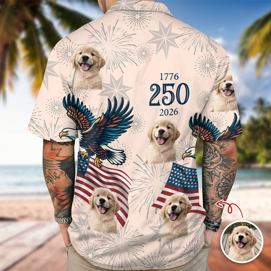 BlueJose Custom Dog Photo USA 250 Anniversary Eagle 1776-2026 Hawaii Shirt