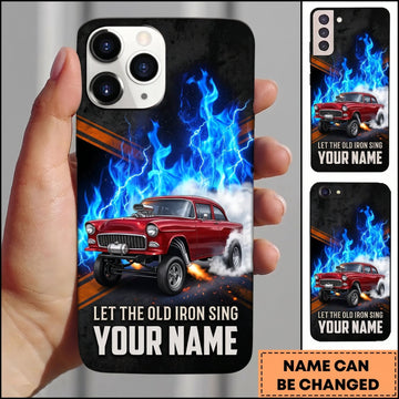 BlueJose Classic Muscle Car Red Vintage Car with Blue Flame and Smoke Personalized Name 3D Phone Case
