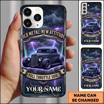 BlueJose Hot Rod Purple Vintage Car with Blue Smoke and Old Metal Never Dies Design Personalized Name 3D Phone Case