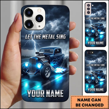 BlueJose Hot Rod Blue Vintage Car with Electric Storm and Neon Lightning Personalized Name 3D Phone Case