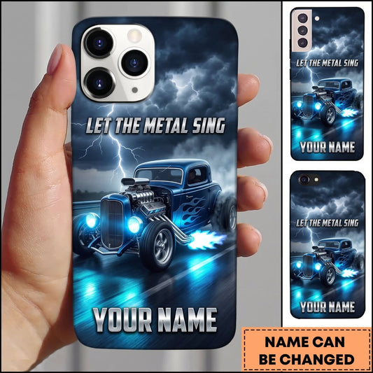 BlueJose Hot Rod Blue Vintage Car with Electric Storm and Neon Lightning Personalized Name 3D Phone Case