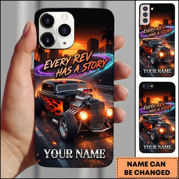BlueJose Hot Rod Orange Vintage Car with Every Rev Has a Story and Fire Design Personalized Name 3D Phone Case