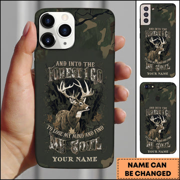BlueJose Artist Hunting - Into The Forest Deer Silhouette Dark Camo Personalized Name Phone Case