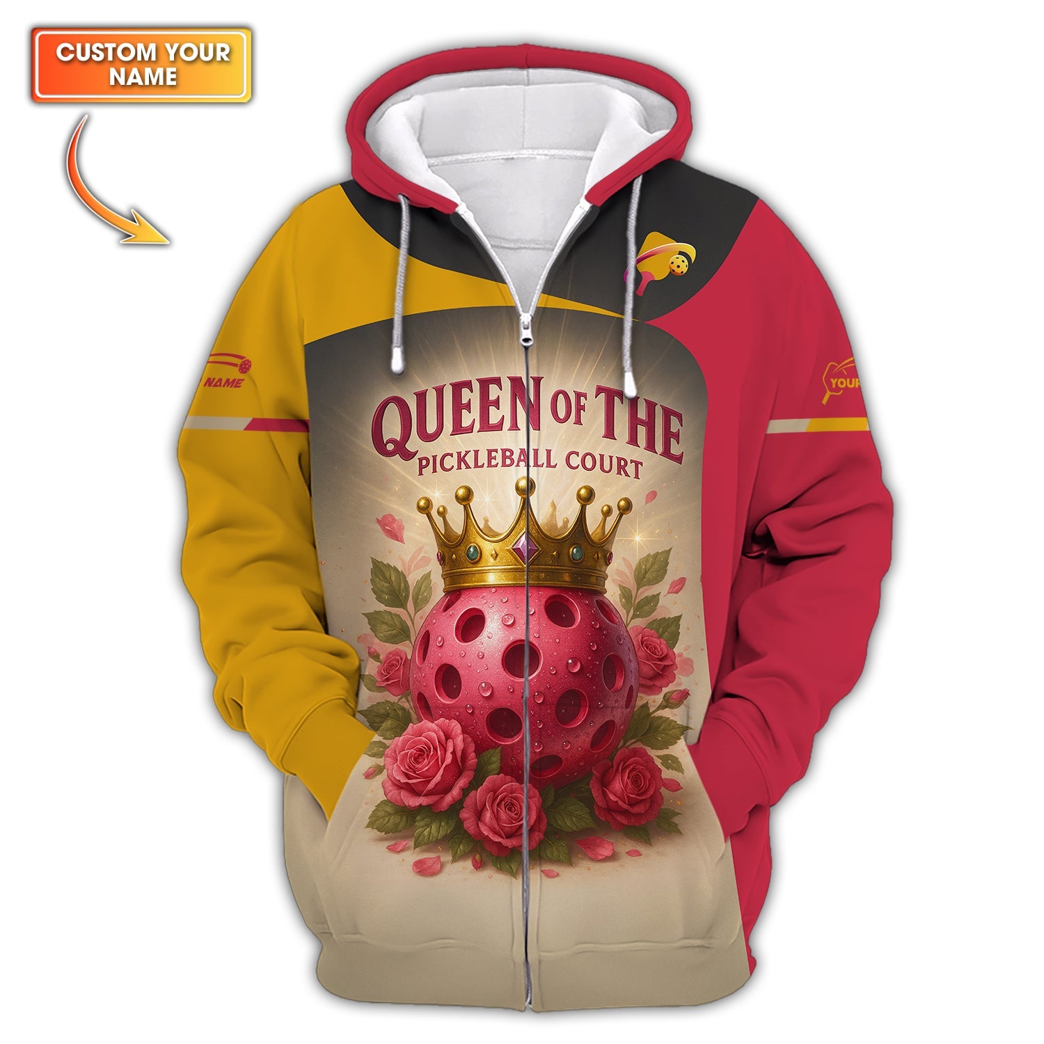 Custom Name Women's Funny Pickleball Polos, Queen Of The Pickleball Court Shirt, Funny Pickleball Shirts