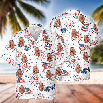 BlueJose Custom Photo USA 250th Anniversary Floral American Flag Hawaii Shirt