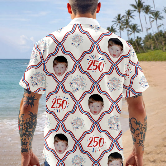 BlueJose Custom Photo USA 250th Anniversary Patriotic Hawaii Shirt