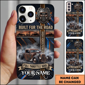 BlueJose Hot Rod Vintage Garage Built for the Road with Metal Cross and Classic Car Personalized Name 3D Phone Case