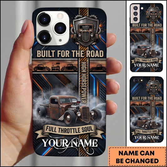 BlueJose Hot Rod Vintage Garage Built for the Road with Metal Cross and Classic Car Personalized Name 3D Phone Case