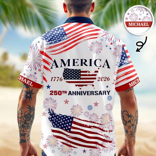BlueJose Custom Name America 250th Anniversary Hawaii Shirt