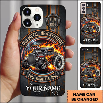 BlueJose Hot Rod Flaming Engine and Vintage Garage Skull Personalized Name 3D Phone Case