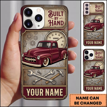 BlueJose Hot Rod Burgundy Vintage Car with Built by Hand and Retro Garage Graphics Personalized Name 3D Phone Case