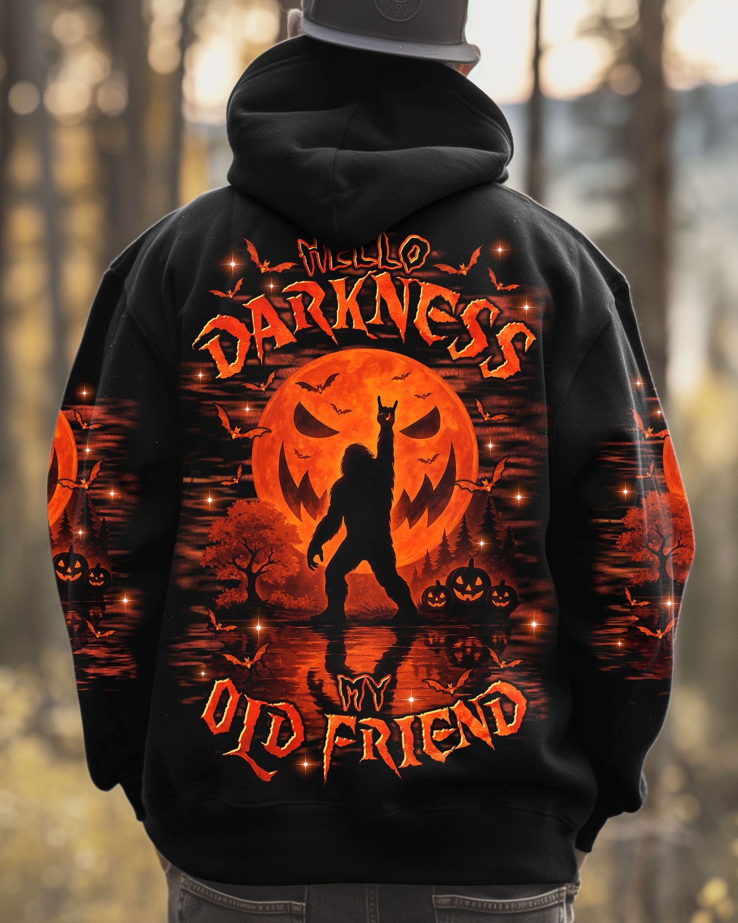 HELLO DARKNESS MY OLD FRIEND BIGFOOT HALLOWEEN ALL OVER PRINT - TLTR1808252