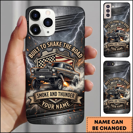 BlueJose Hot Rod Vintage Steel and Smoke Classic Garage Design Personalized Name 3D Phone Case
