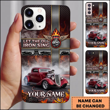BlueJose Classic Muscle Car Red Vintage Car with Industrial Cross and Iron Engine Design Personalized Name 3D Phone Case