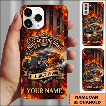 BlueJose Hot Rod Orange Flame and Skull Classic Car Design Personalized Name 3D Phone Case