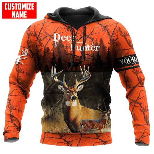 BlueJose Personalized Name Deer Hunting Orange Green Camo 3D Shirts