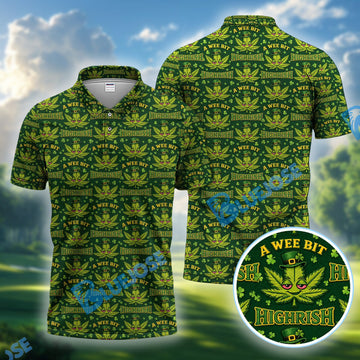BlueJose A Wee Bit Highrish St. Patrick’s Day Golf Polos, Funny Irish Green Pattern Golf Shirt, Golf Gift For Golfer