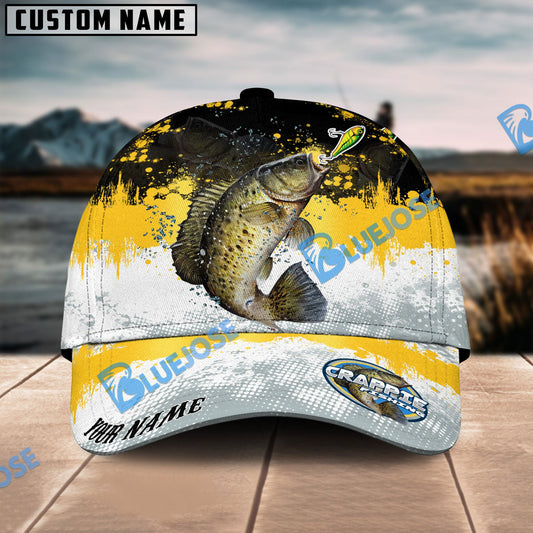 BlueJose Crappie Fishing Yellow White Sport Pattern Personalized Cap