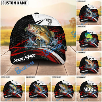 BlueJose Fishing Black Red Abstract Stripe Personalized Name Classic 3D Cap (13 Breeds)