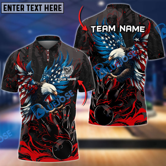 BlueJose Bowling And Pins Almighty American Eagle Multicolor Customized Name 3D Shirt (4 Colors)