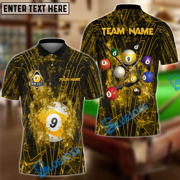 BlueJose Billiards Ball 9 Grunge Line Personalized Name, Team Name Shirt (6 Colors)