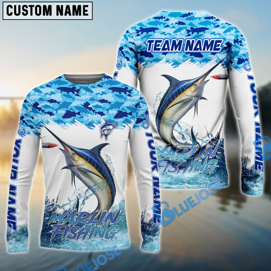 Bluejose Marlin Fishing Blue Water Camo Custom Name & Team Name 3D Shirts