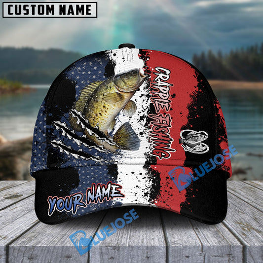 Bluejose Crappie Fishing Paint Scratch American Flag scratch Sport Personalized Cap