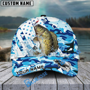 Bluejose Crappie Fishing Blue White American Flag Personalized Cap