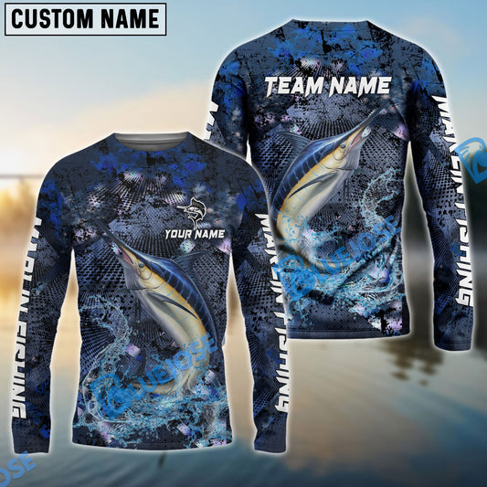 Bluejose Marlin Fishing Dark Blue Camouflage Custom Name & Team Name 3D Shirts