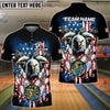 BlueJose Bowling And Pins American Flag Eagle Camo Ball Customized Name, Team Name 3D Shirt (4 Colors)
