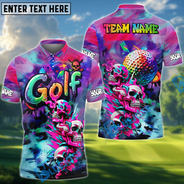 BlueJose Golf Skull Neon Graffiti Customized Name, Team Name 3D Shirts