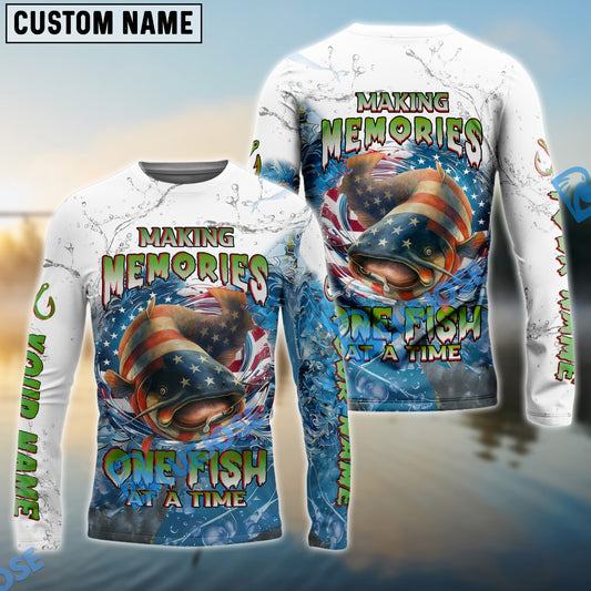 Bluejose Catfish Fishing Patriotic Splash ‚ÄúMaking Memories One Fish At A Time‚Äù Custom Name & Team Name 3D Shirts